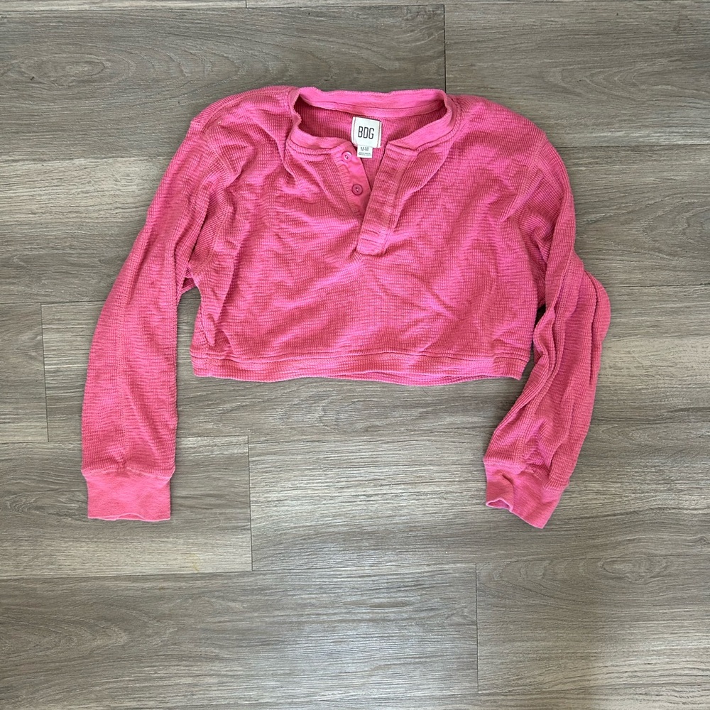 BOG Pink Cropped Long Sleeve Top